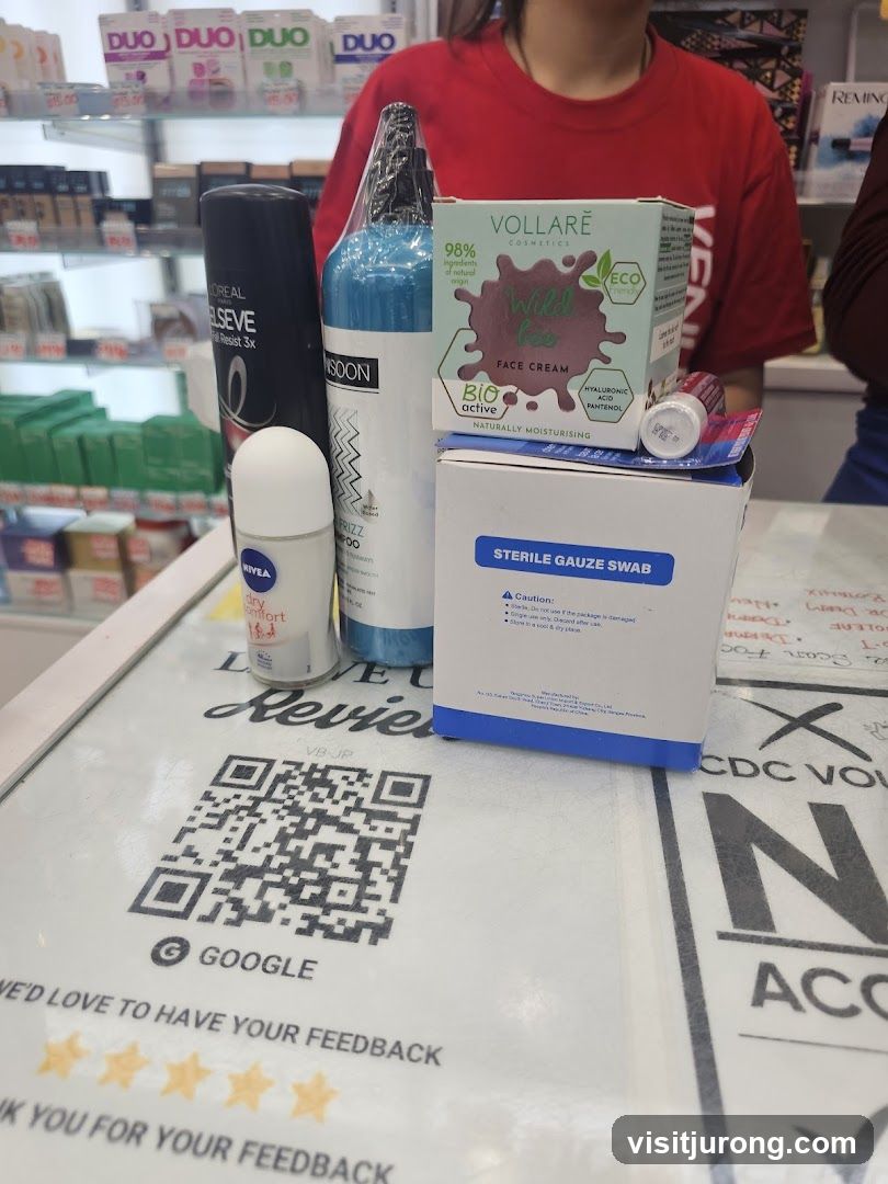 Cosmetics and medical supplies on display