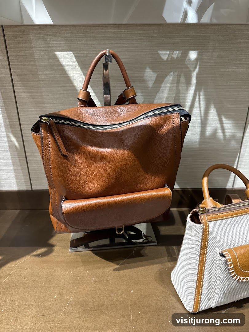 Brown Leather Backpack and Canvas Handbag
