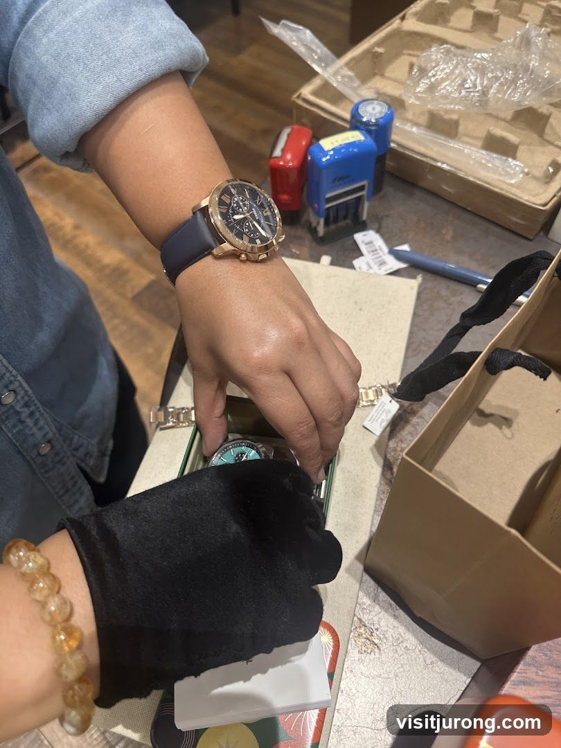 Person examining watches