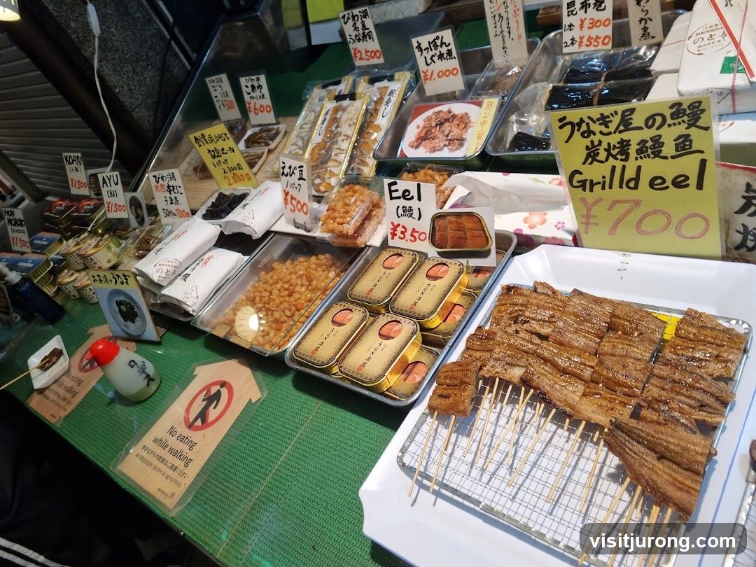 Japanese Market Stall with Grilled Eel and Other Foods