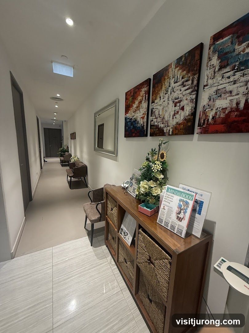 Hallway with artwork and seating