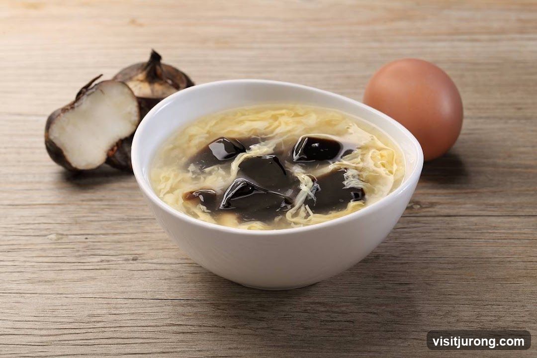 Egg Drop Soup with Water Chestnuts and Grass Jelly