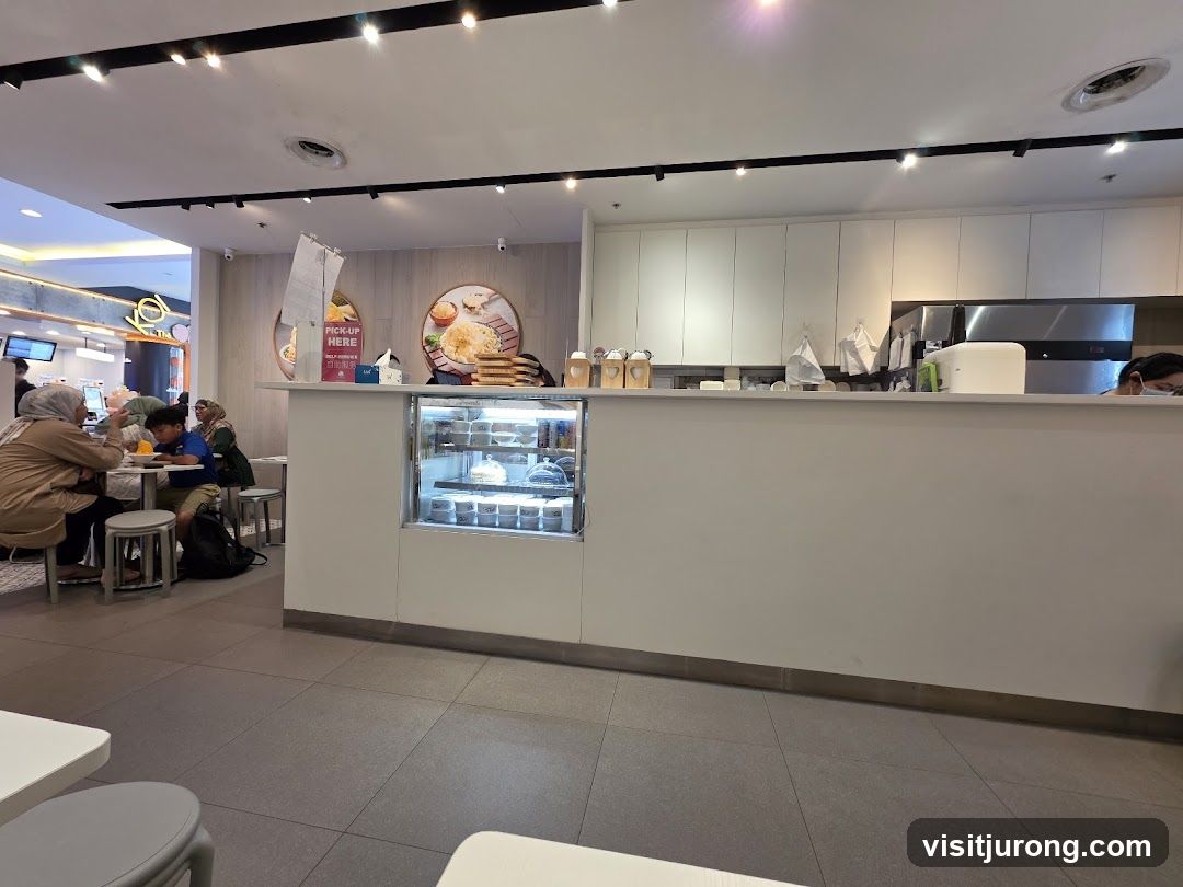 Food court counter with display fridge