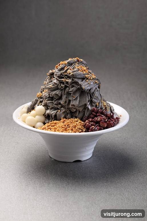 Black Sesame Shaved Ice with Toppings
