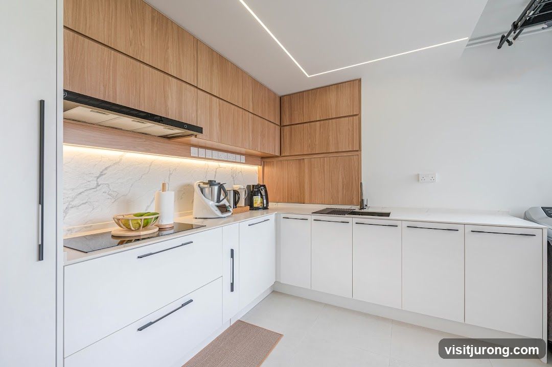 Modern Kitchen with Wood and White Cabinets