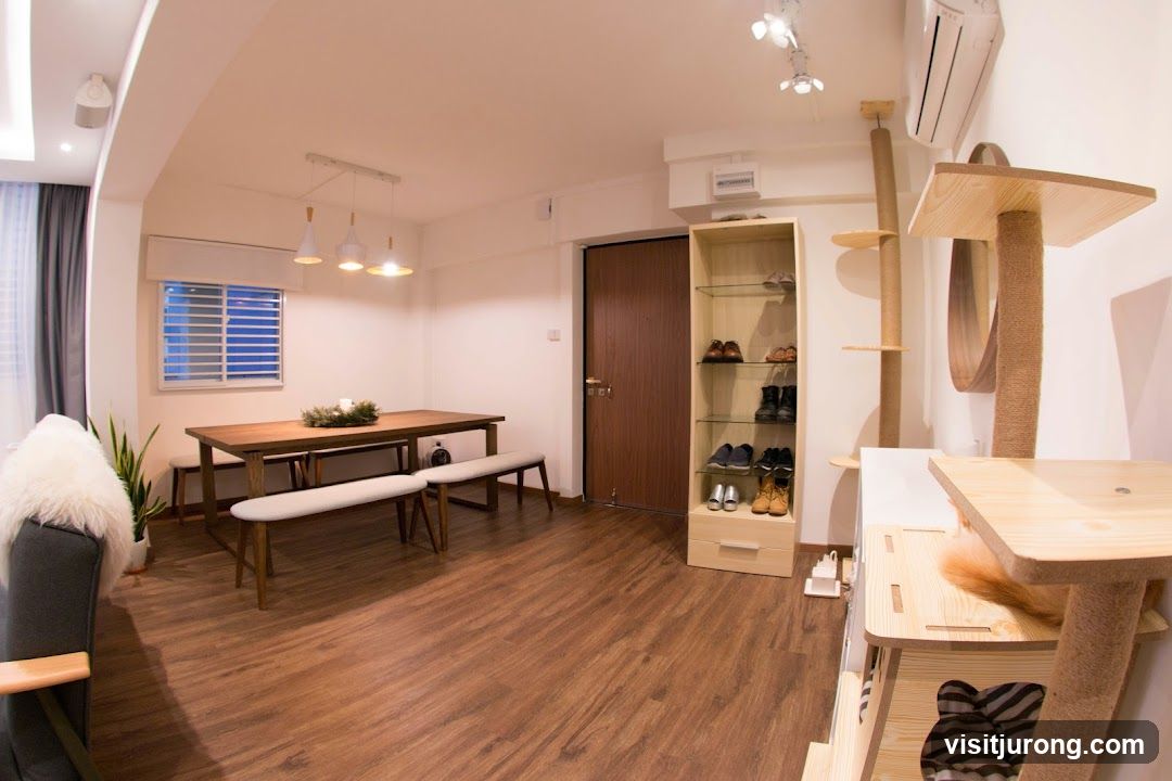 Modern Living and Dining Area with Cat Furniture