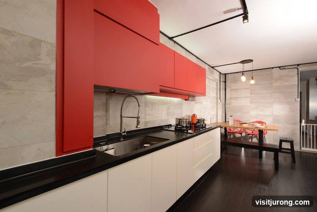 Modern Kitchen with Red Cabinets