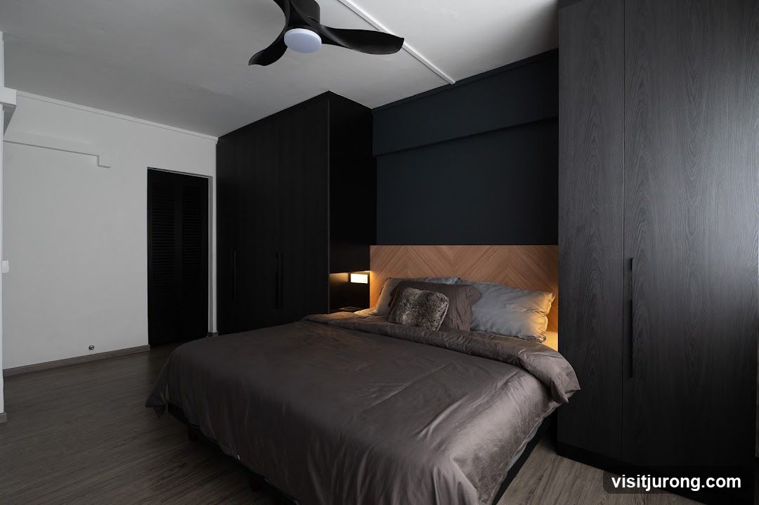 Modern Bedroom with Dark Wardrobes