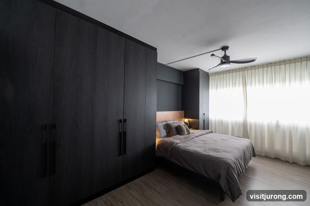 Modern Bedroom with Dark Wood Wardrobe