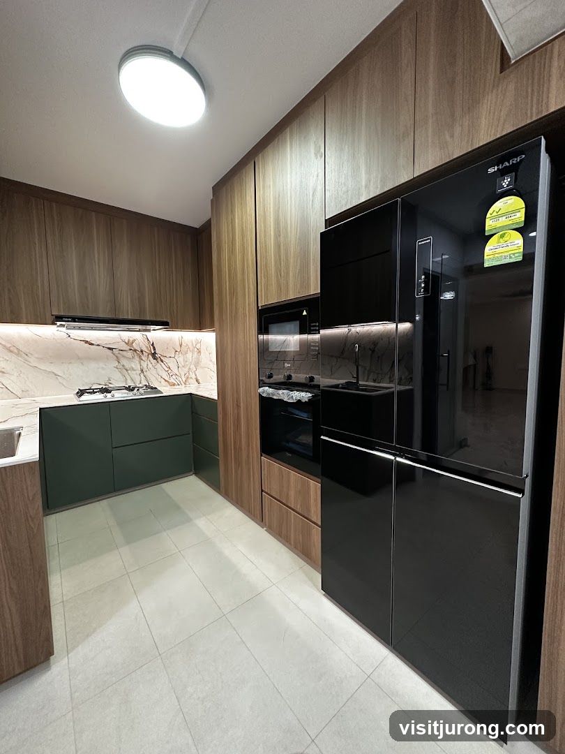 Modern Kitchen with Wood and Marble Accents
