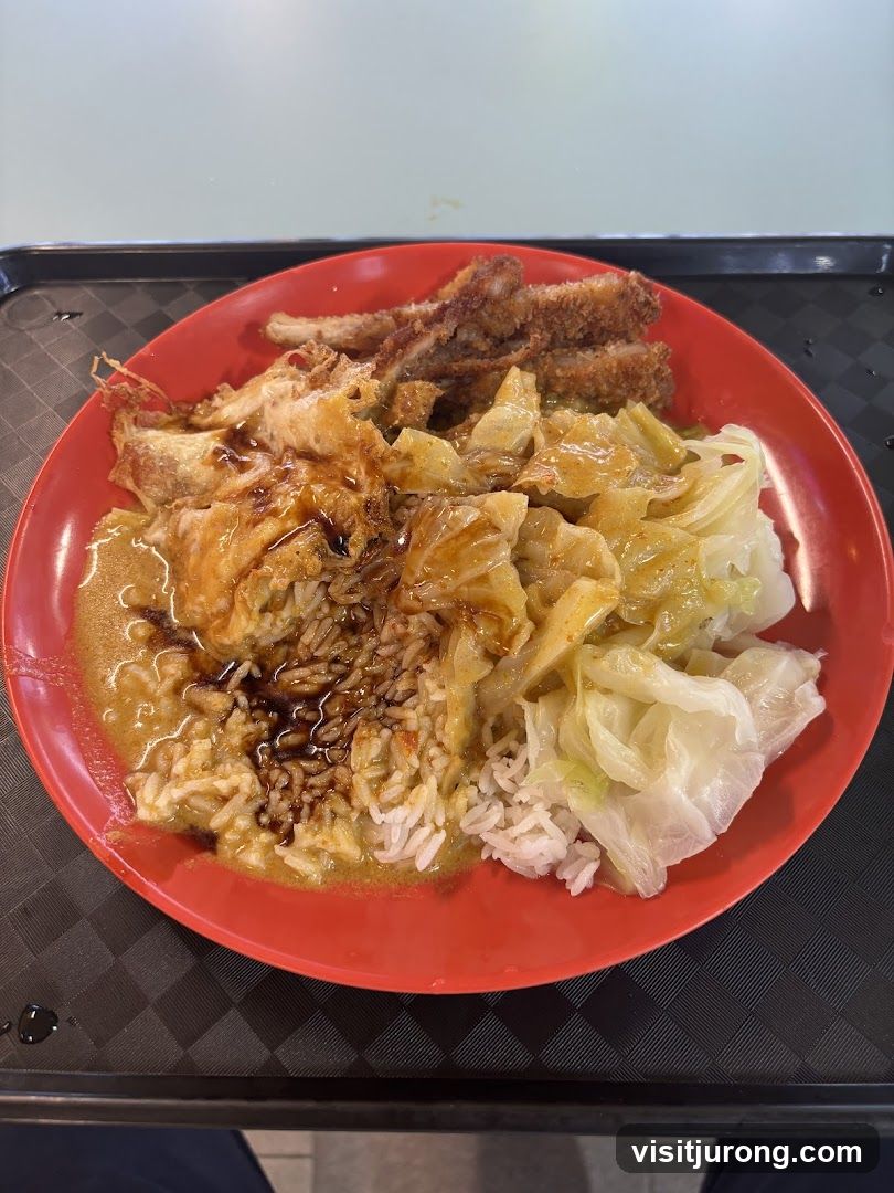 Rice with Fried Chicken and Cabbage