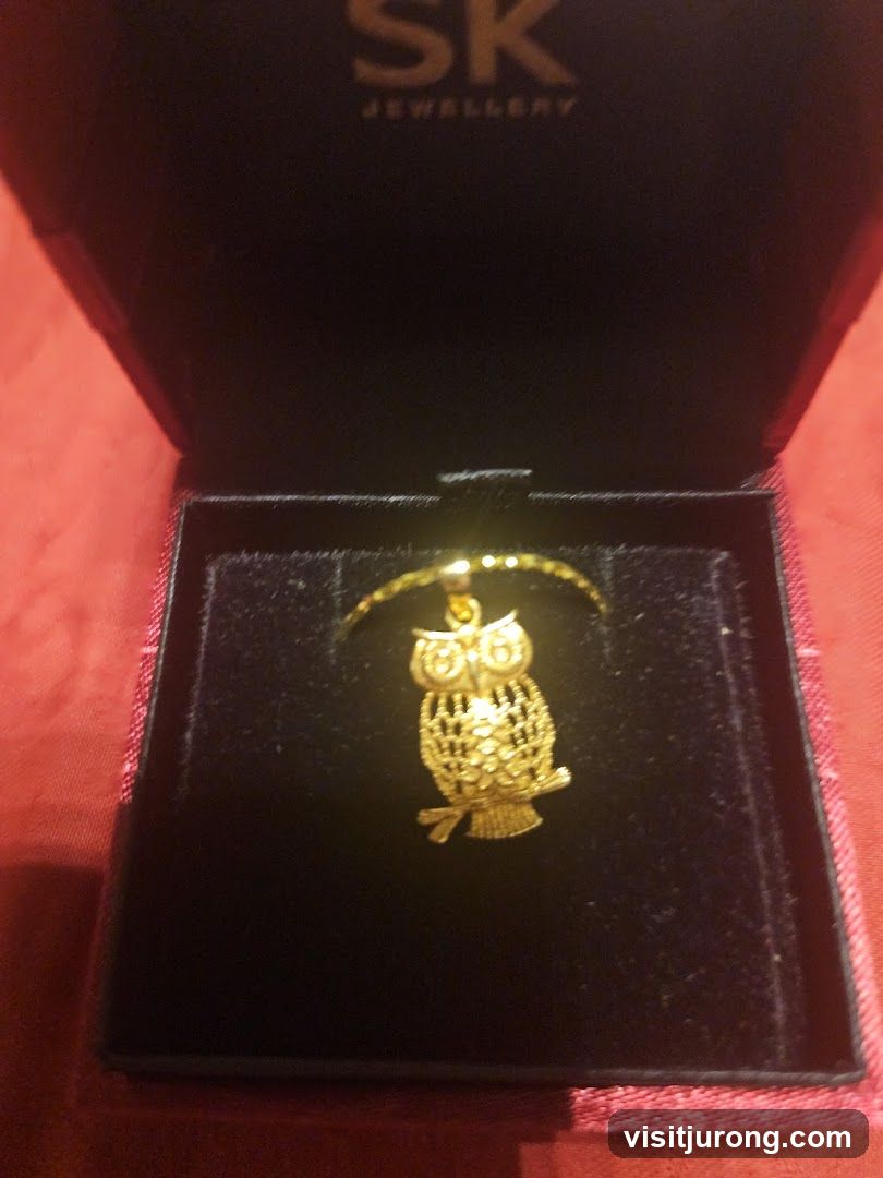 Gold Owl Pendant in a Jewelry Box