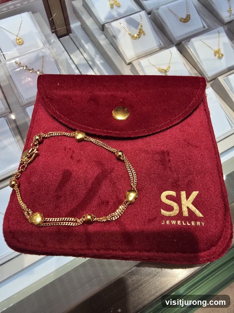 Gold Bracelet on SK Jewellery Pouch