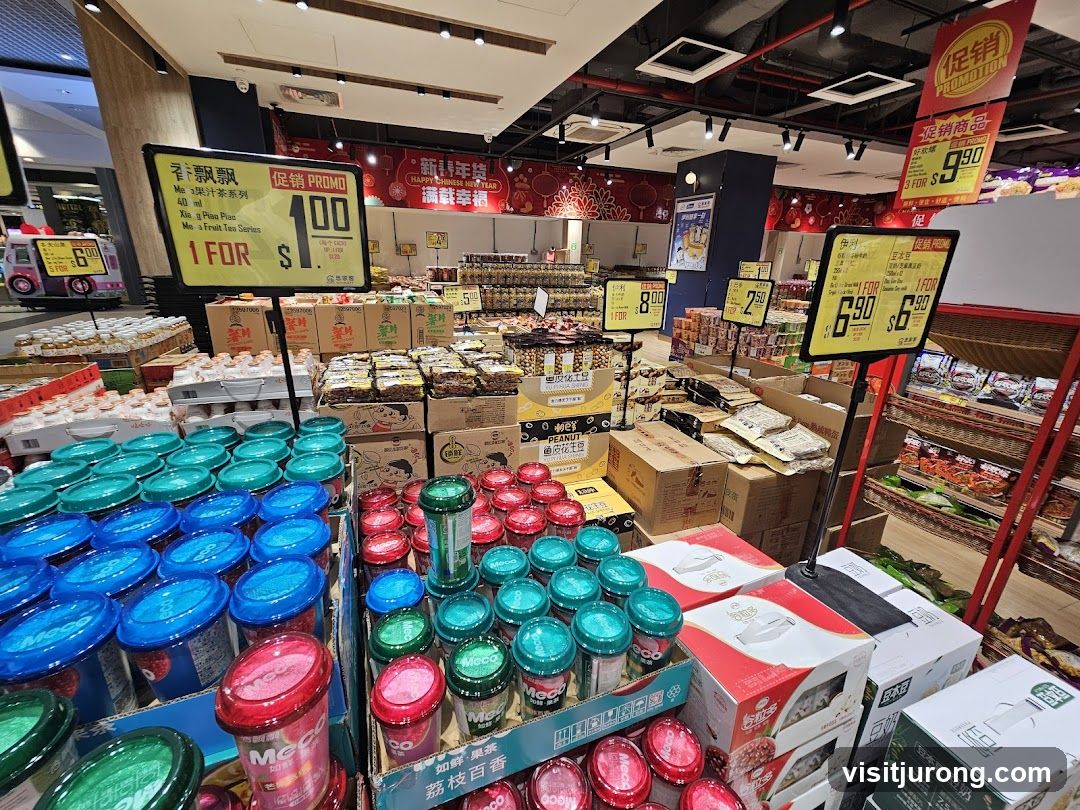 Supermarket aisle with promotional displays
