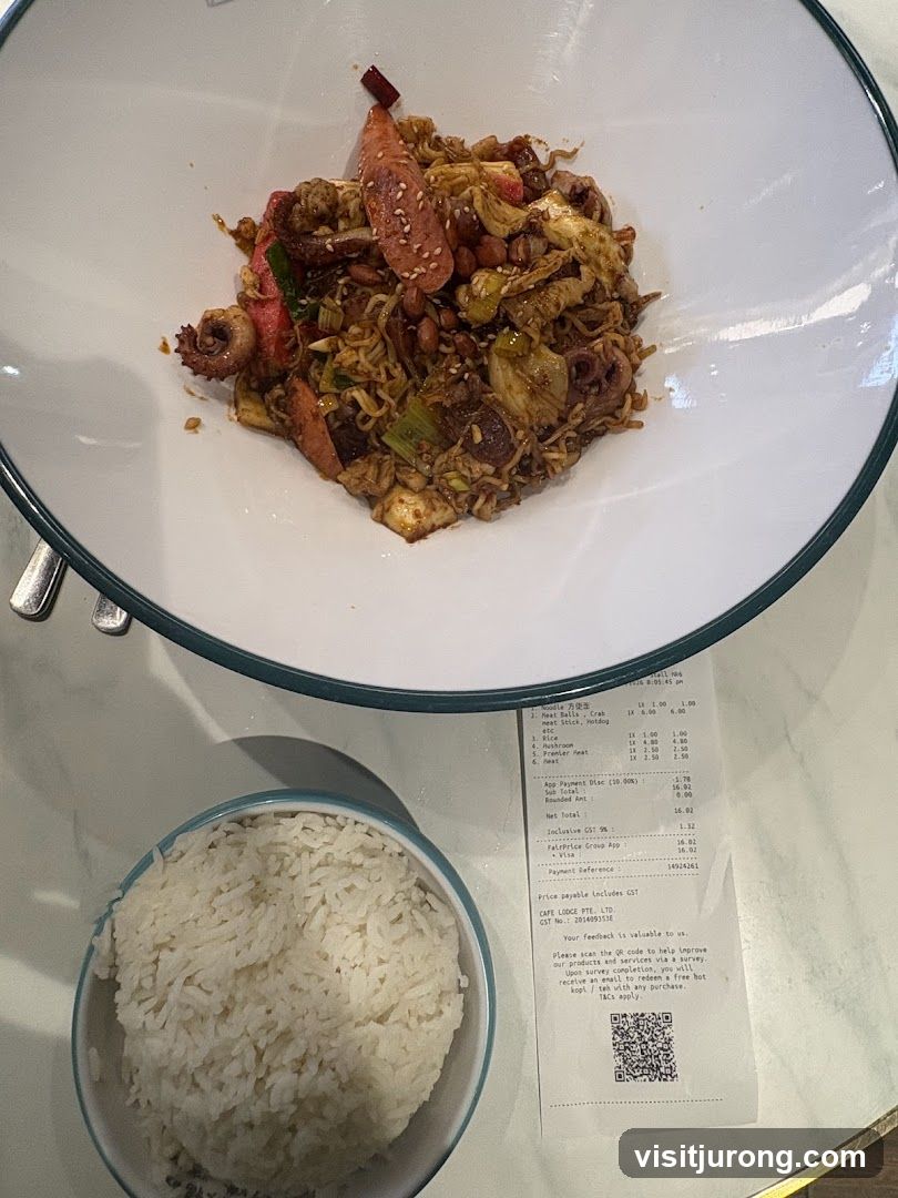 Meal with Rice and Receipt