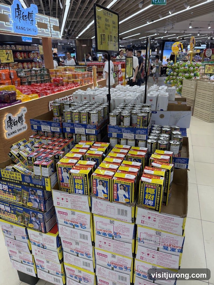 Supermarket Display of Canned Goods and Packaged Items