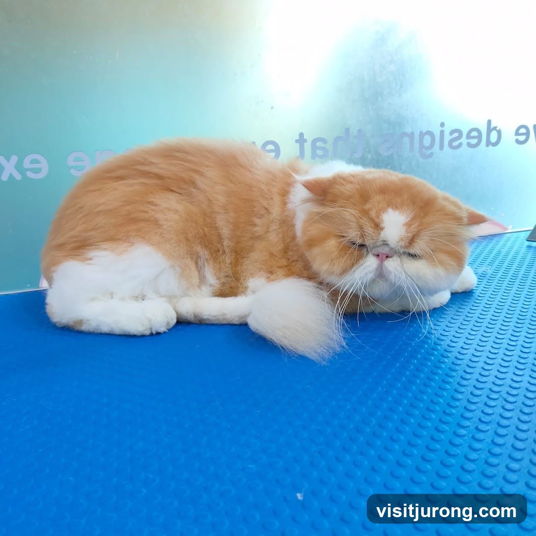 Cat sleeping on grooming table