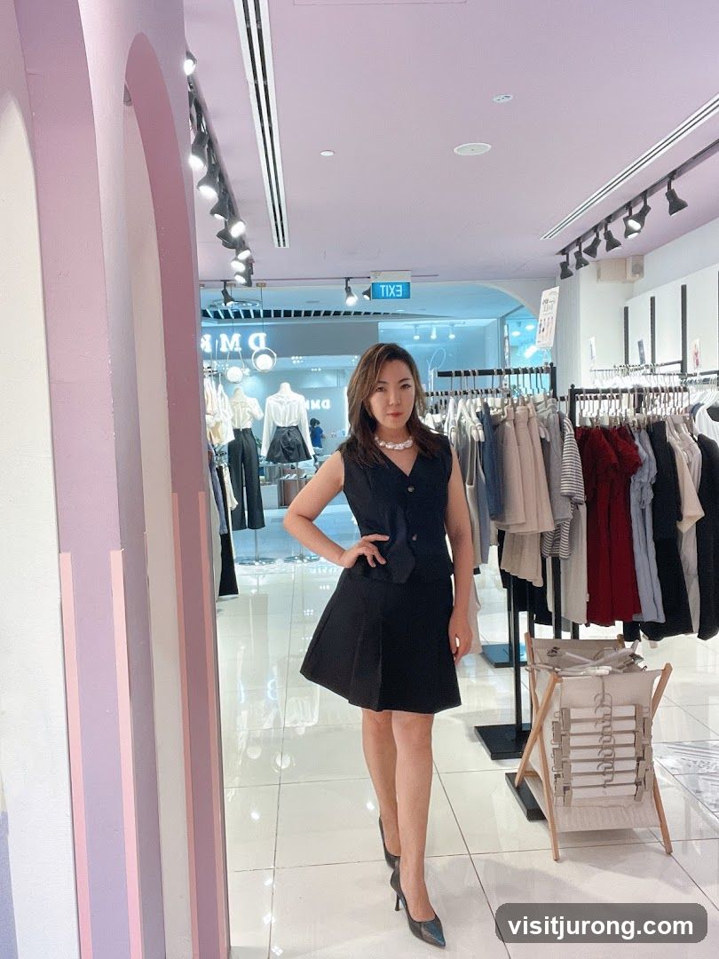 Woman in a black dress in a clothing store