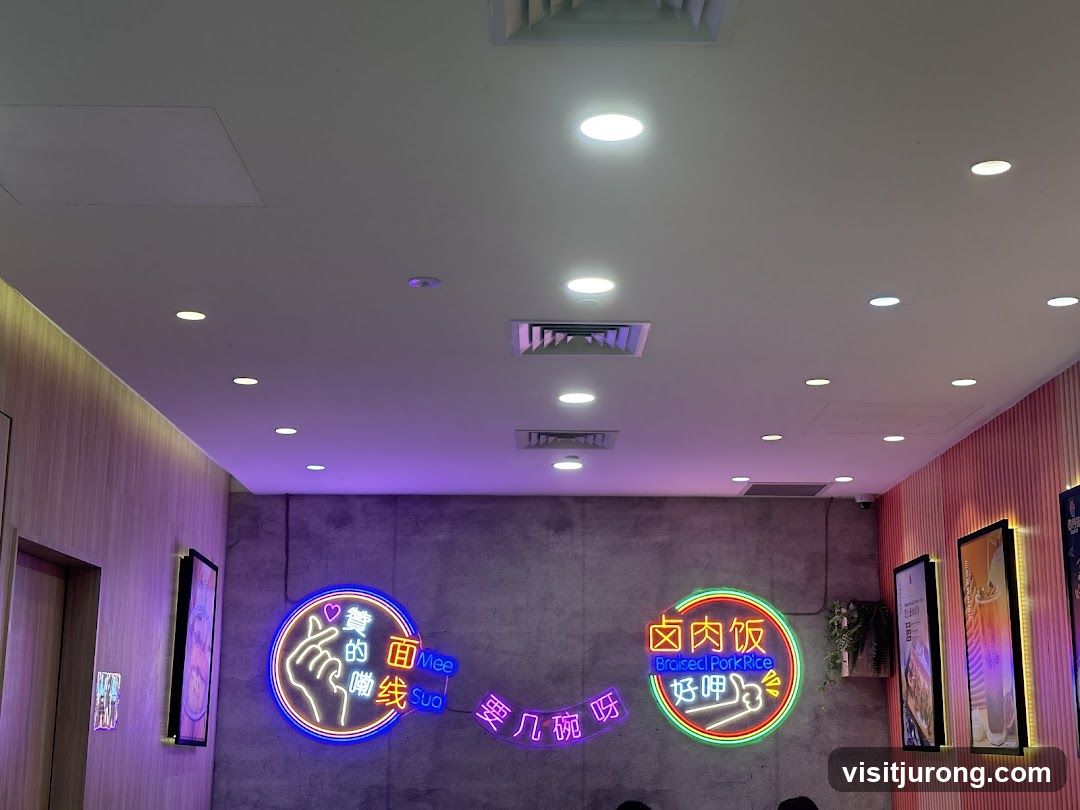 Restaurant Interior with Neon Signs