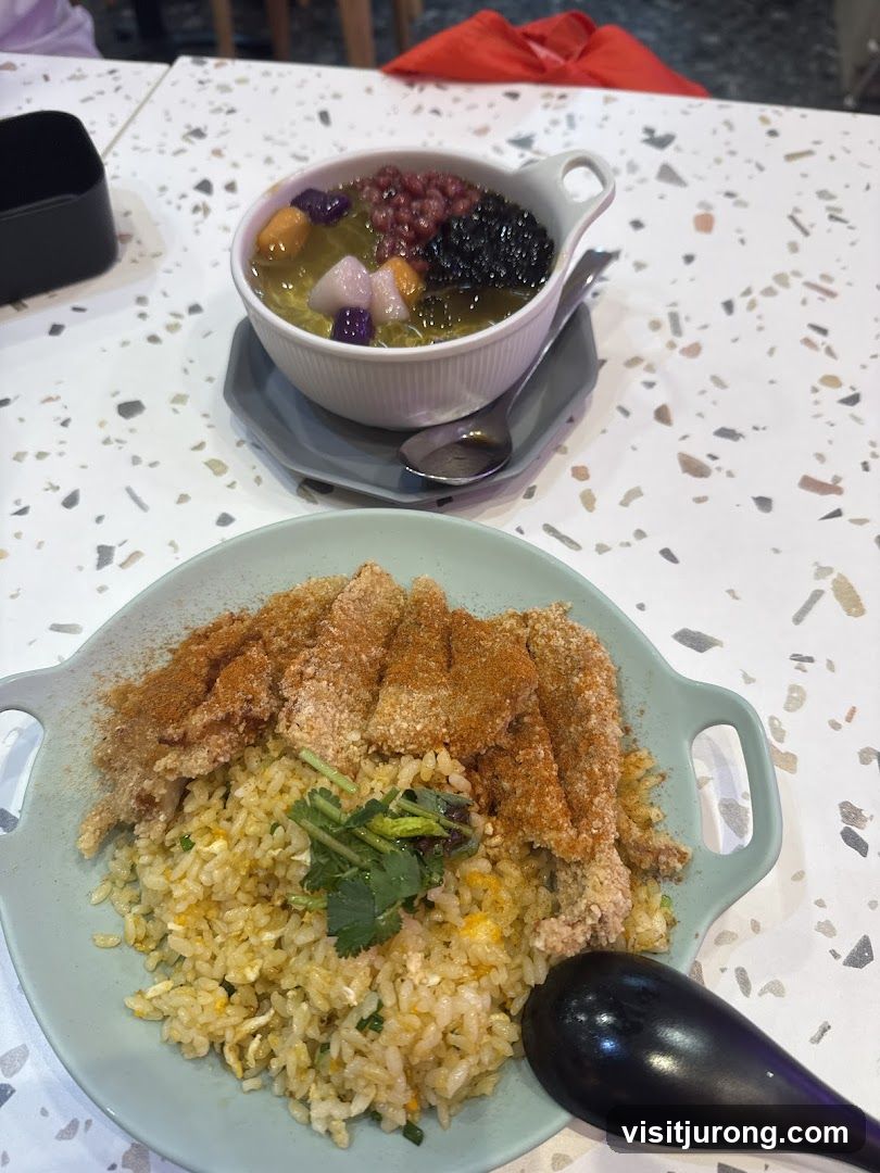Fried Rice with Crispy Chicken and Dessert Soup