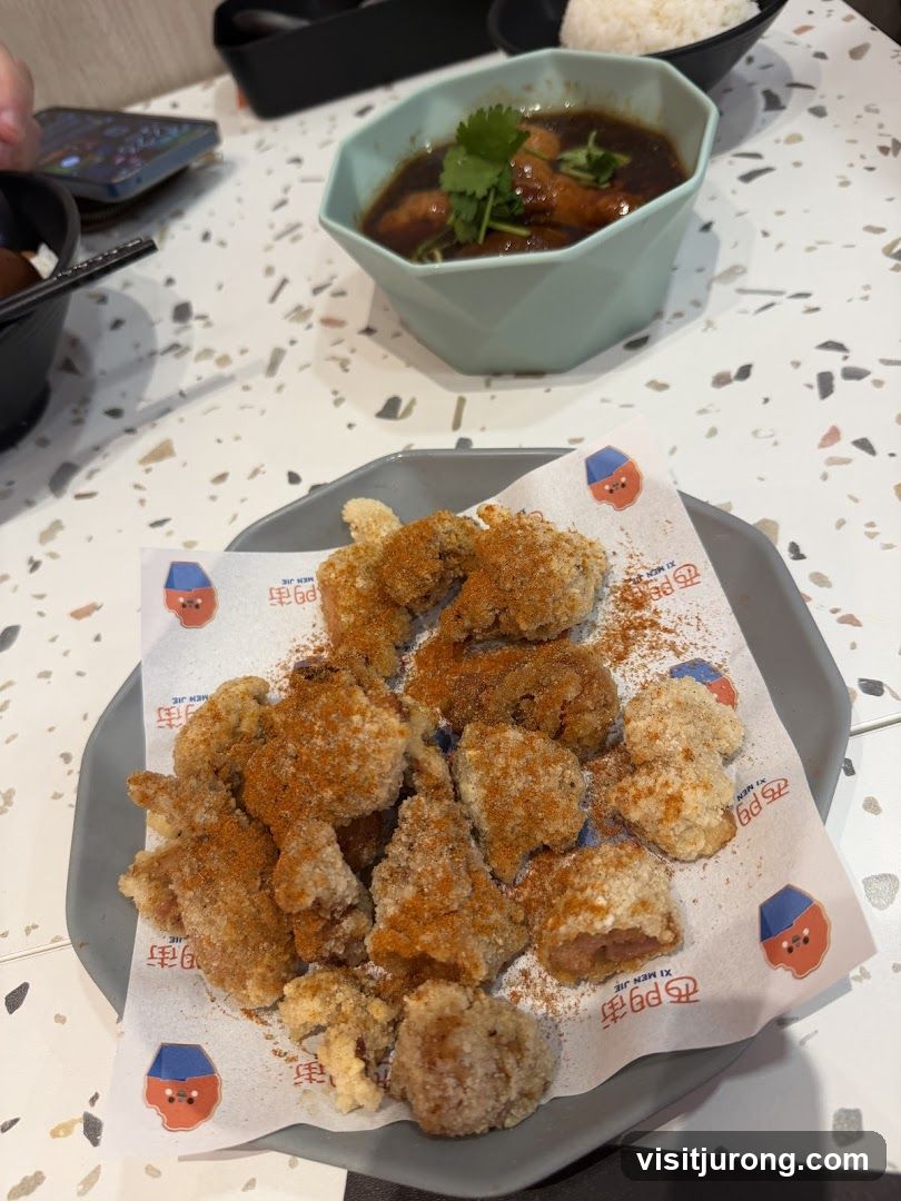 Fried Chicken Bites with Braised Meat and Rice
