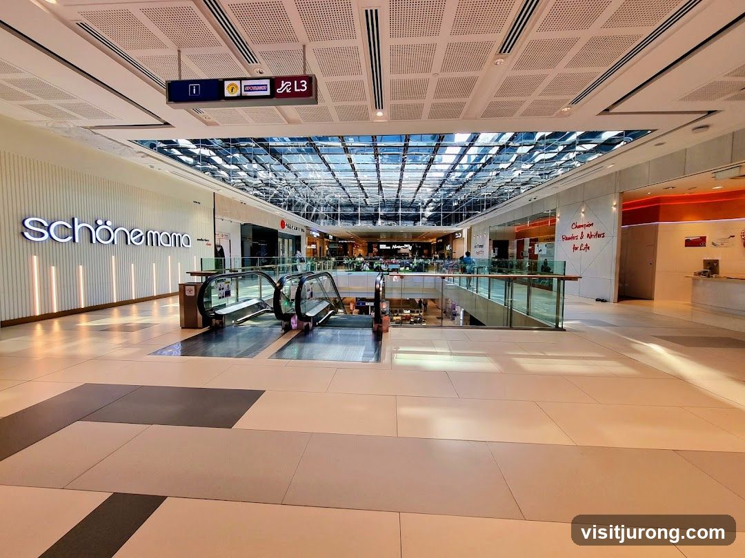 Mall Interior with Escalators and Shops