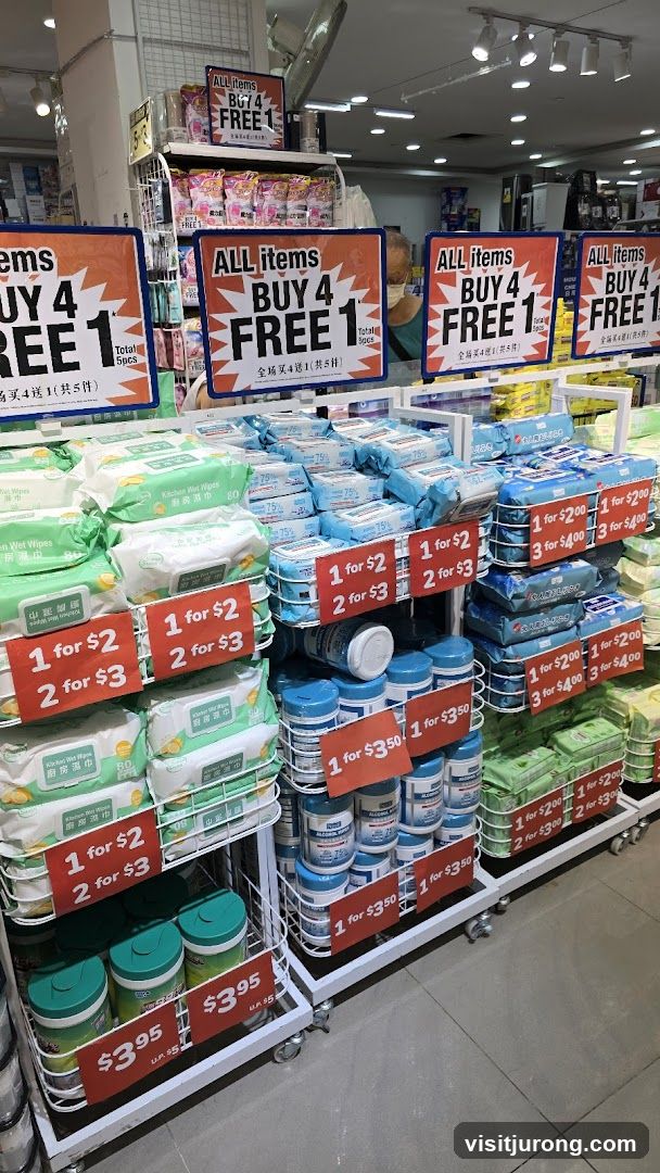 Promotional Display of Wet Wipes and Cleaning Supplies