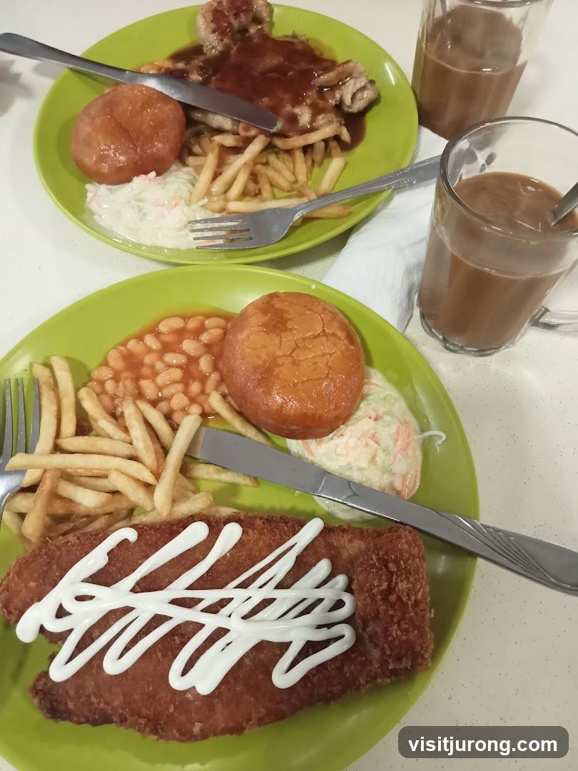 Two Plates of Western Food with Drinks