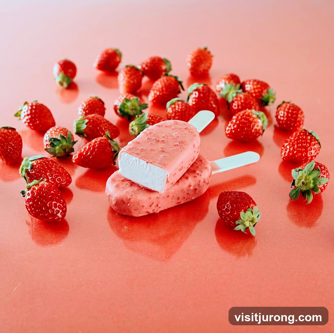 Strawberry Ice Cream Bars and Fresh Strawberries