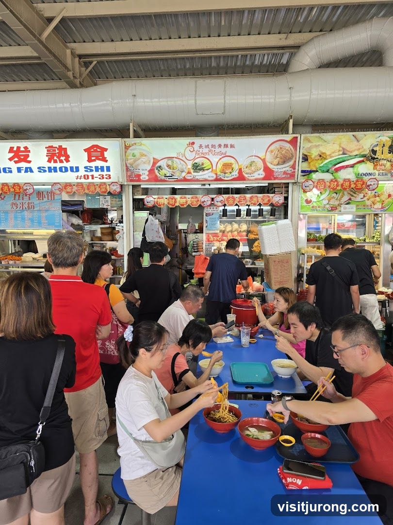 People eating at a food stall