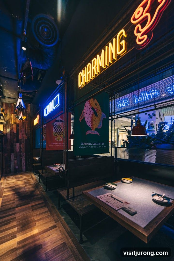 Restaurant Interior with Neon Signs