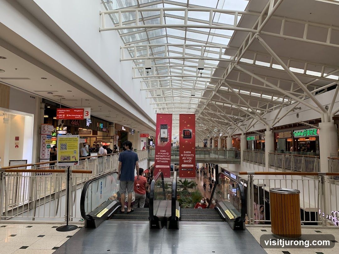 Mall Interior with Escalators and Shops