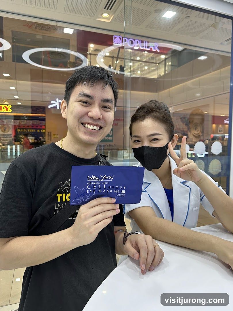 Man and woman posing with an eye mask