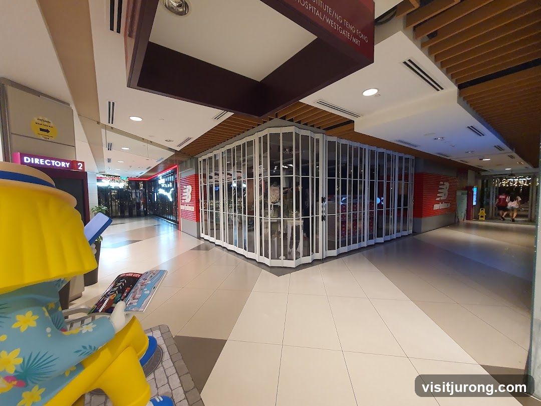 Shopping mall interior with store fronts