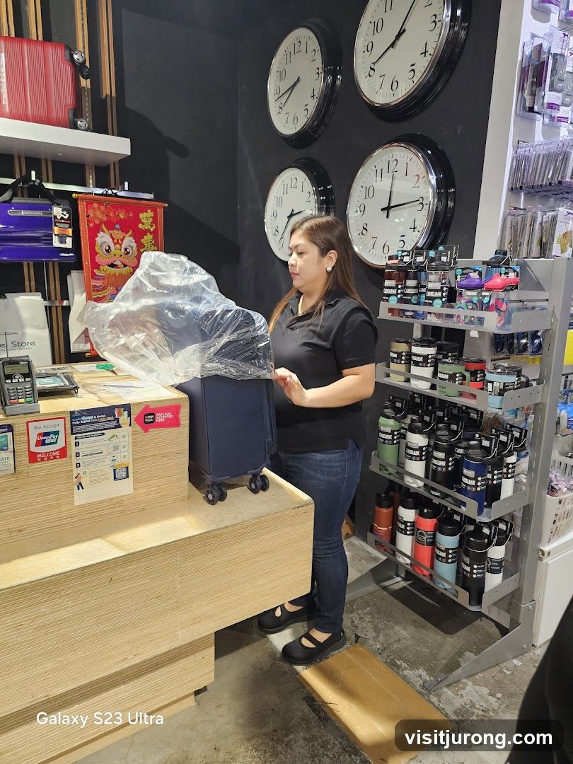 Store Interior with Luggage and Water Bottles