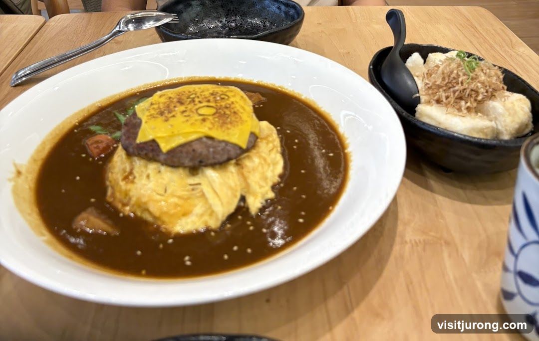 Omurice with Hamburger Steak and Cheese