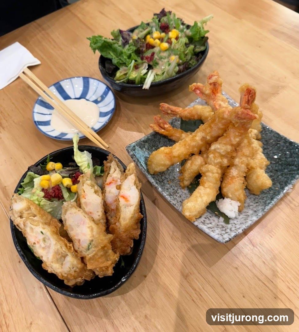 Fried Shrimp and Rolls with Salad