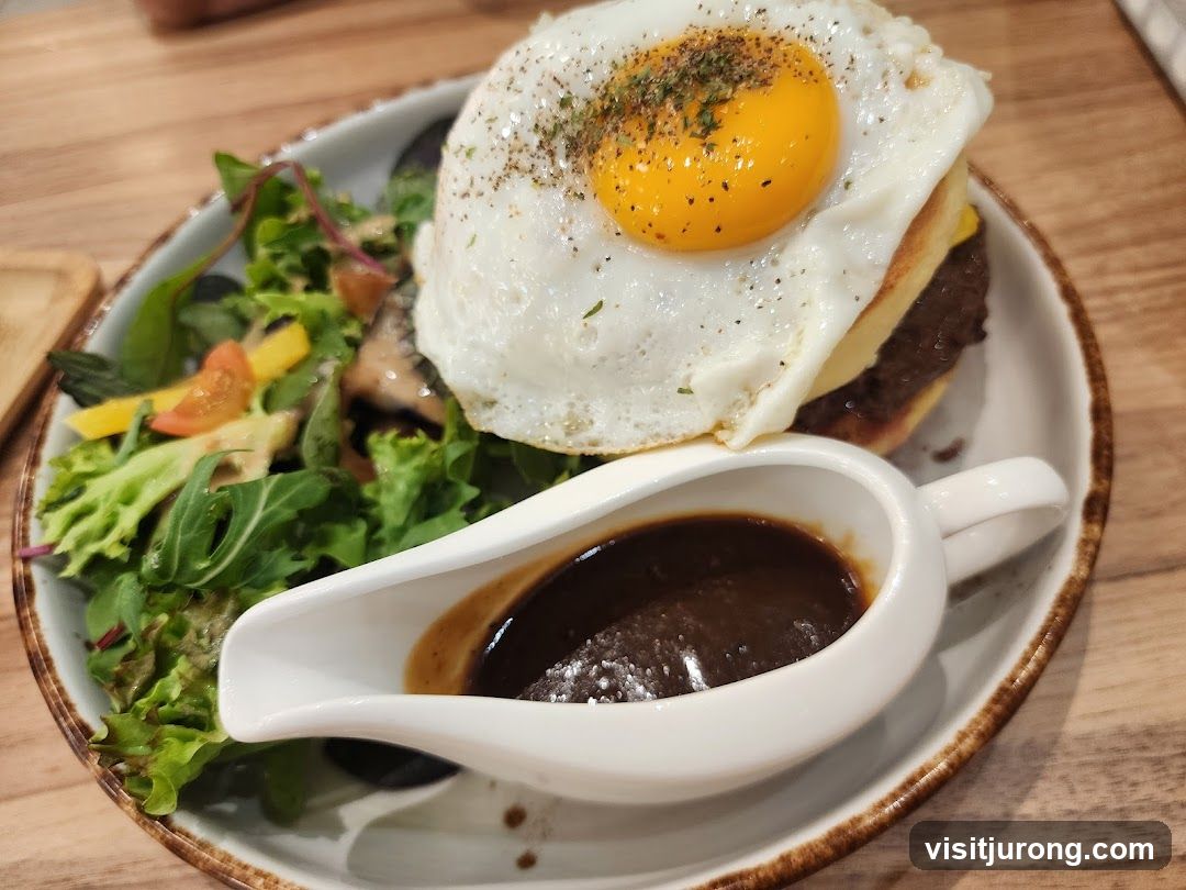Burger with Fried Egg and Salad