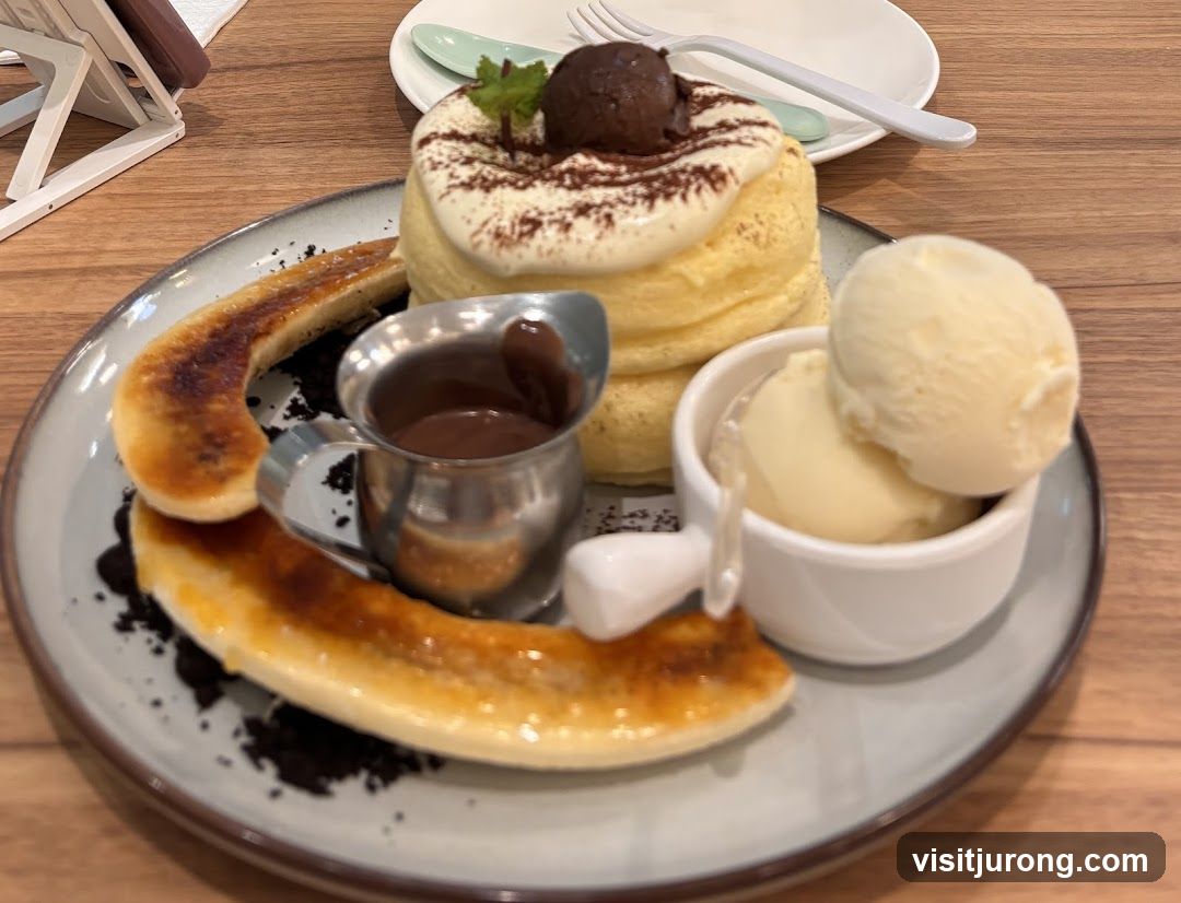 Fluffy Pancakes with Bananas and Ice Cream