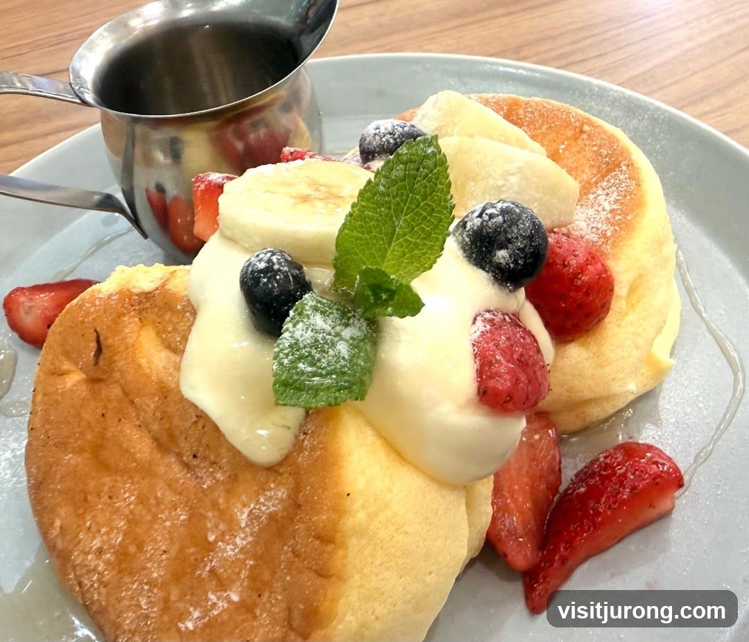 Fluffy Pancakes with Fruit and Cream