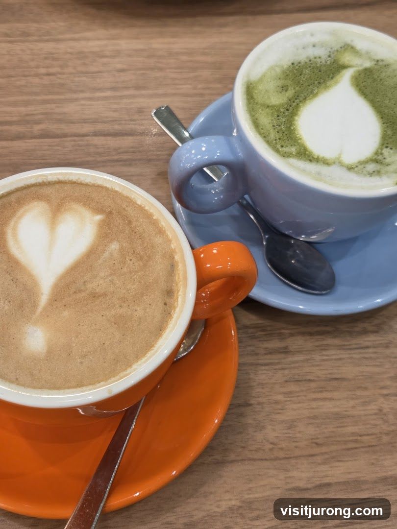 Two coffees with latte art
