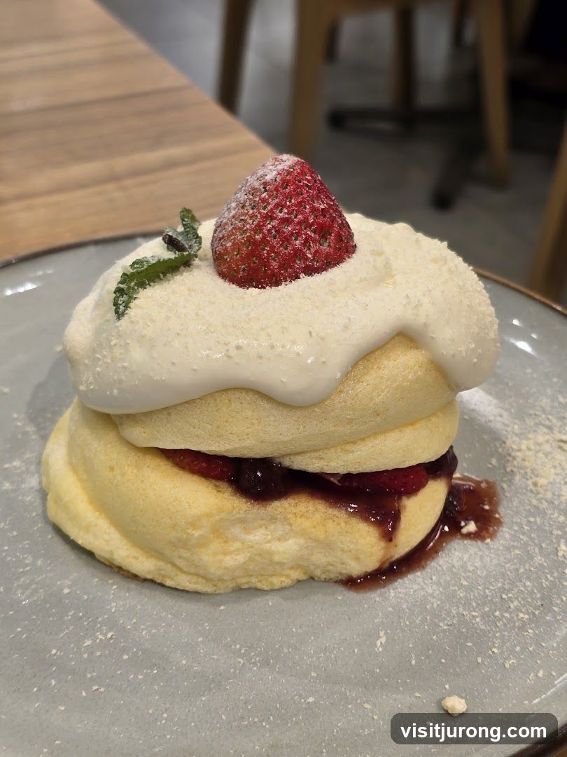 Fluffy Pancakes with Strawberry and Cream
