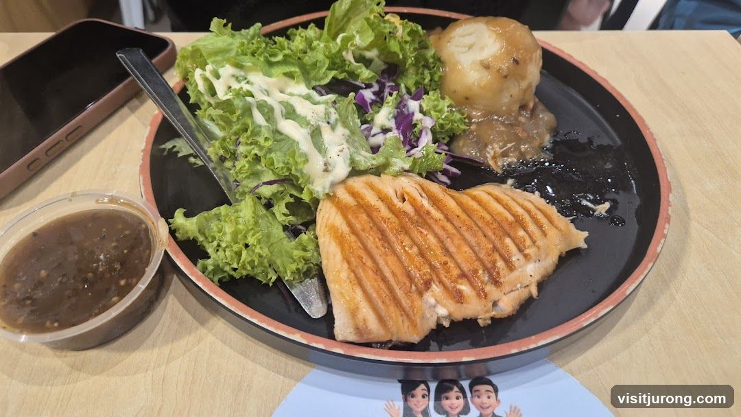 Grilled Salmon with Mashed Potatoes and Salad