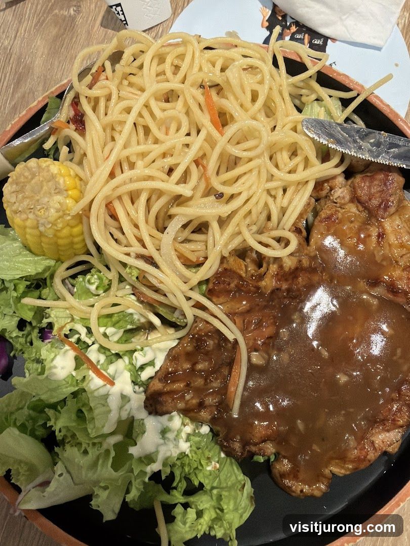 Chicken Chop with Spaghetti and Salad