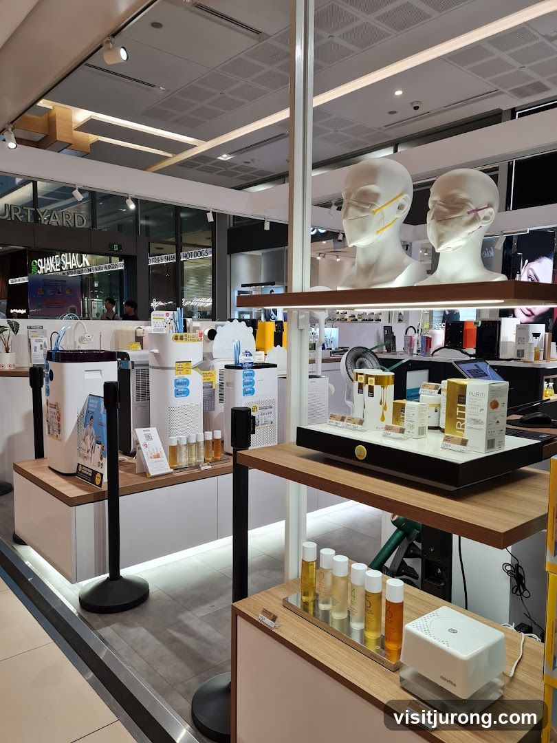 Retail display of air purifiers and skincare products