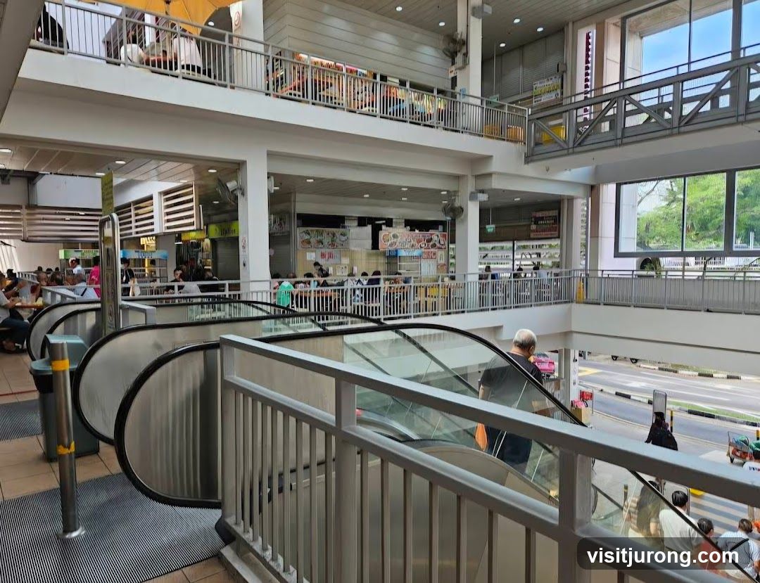 Multi-level food court with escalators