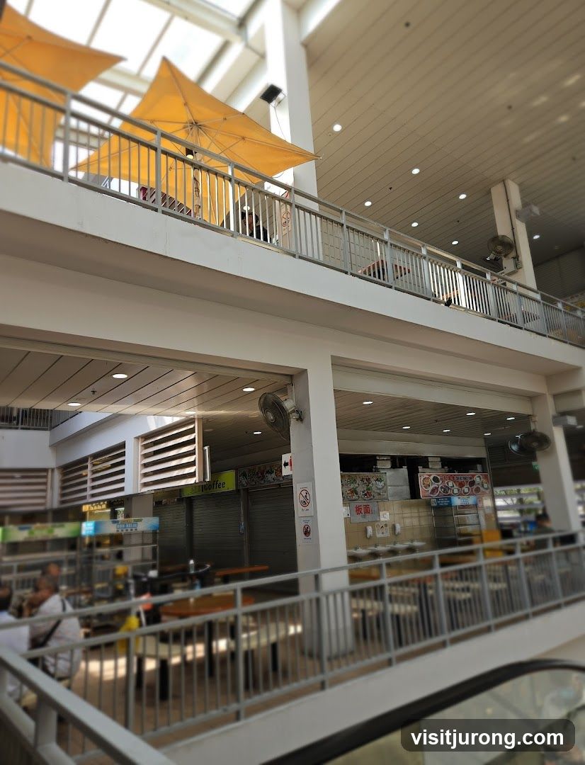 Food court with seating and stalls