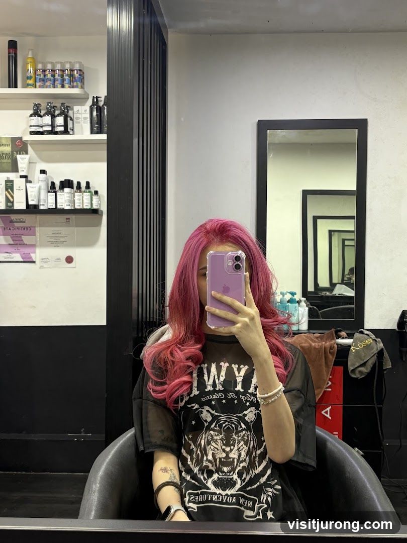 Woman with Pink Hair Taking a Selfie