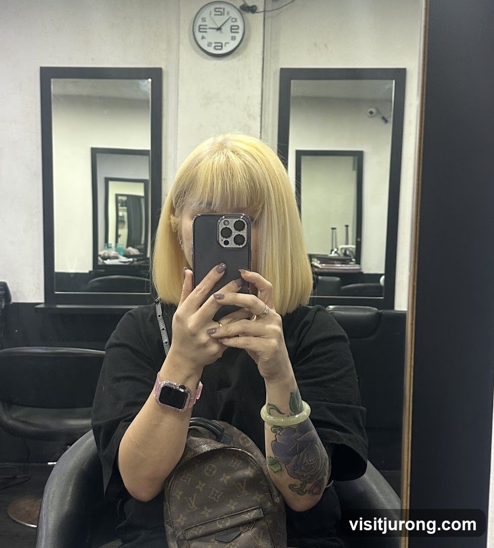 Woman taking a selfie in a salon