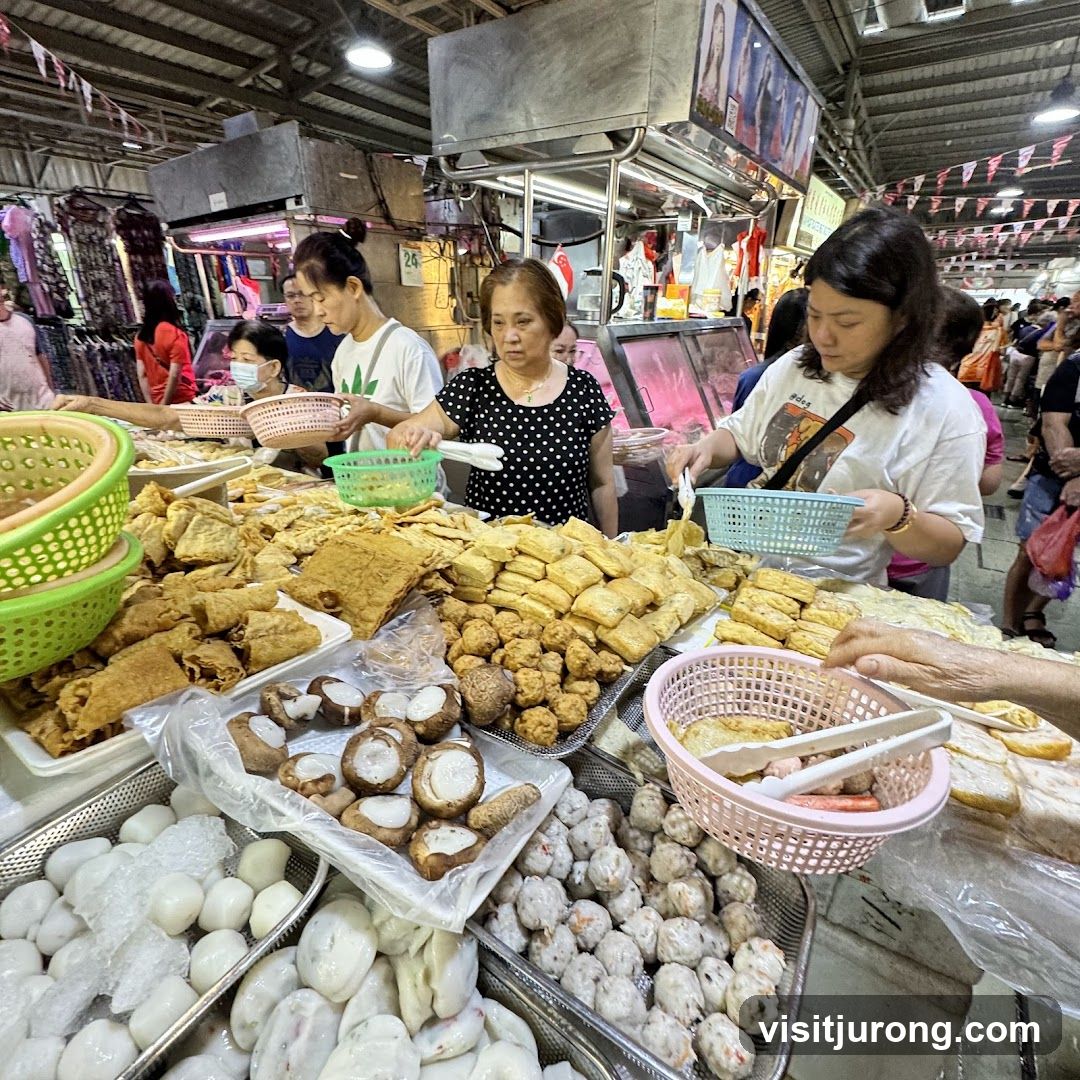 Market Stall with Fried Foods and Fish Balls